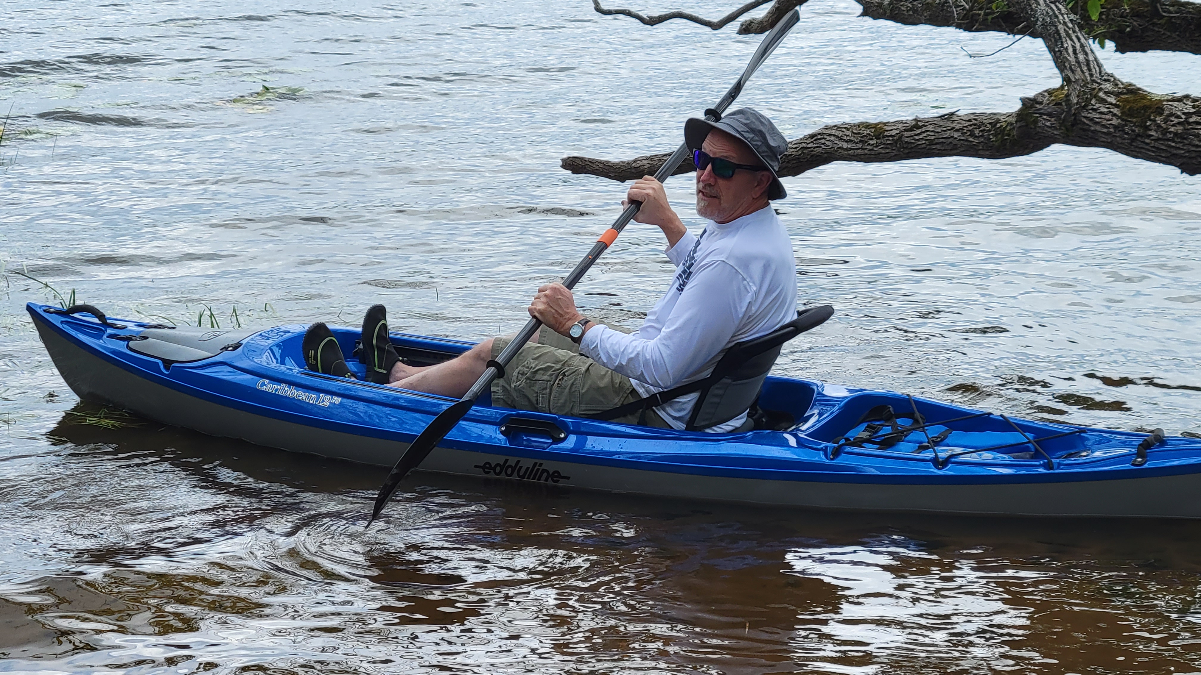 Kevin taking his new kayak out for the first time on the lake, August 2021
